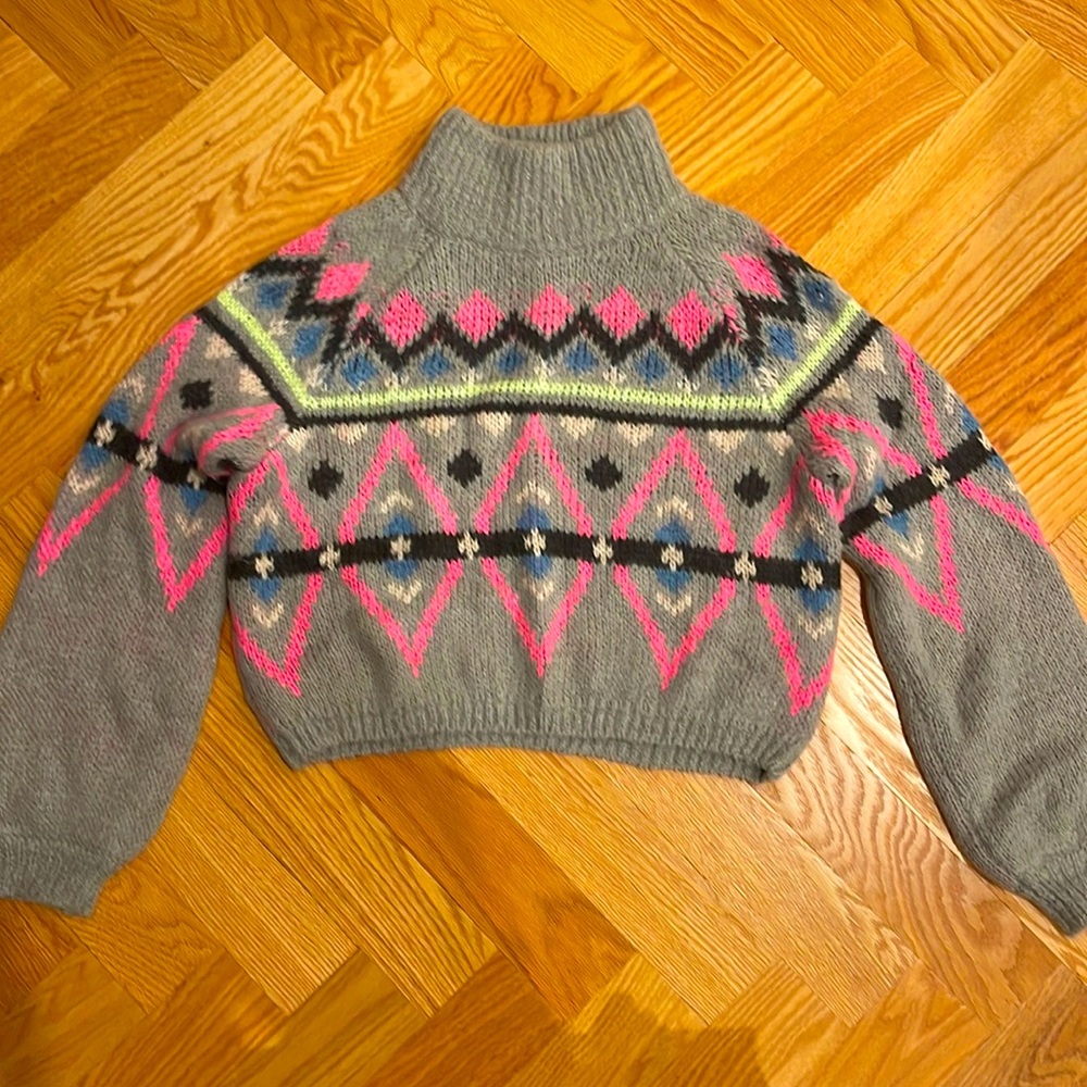 Multi colored, cropped, fair isle Hollister sweater, size medium.